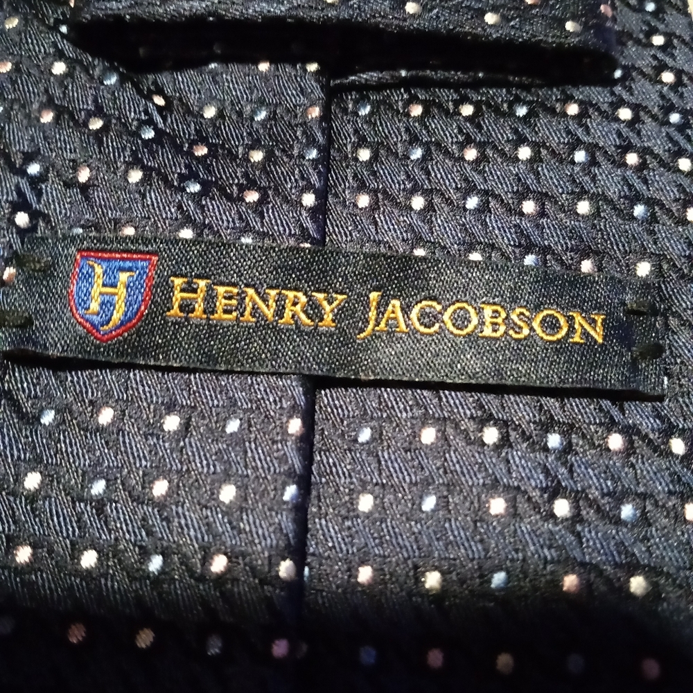 Mens Neck Tie Henry Jacobson Silk Navy Polka Dot